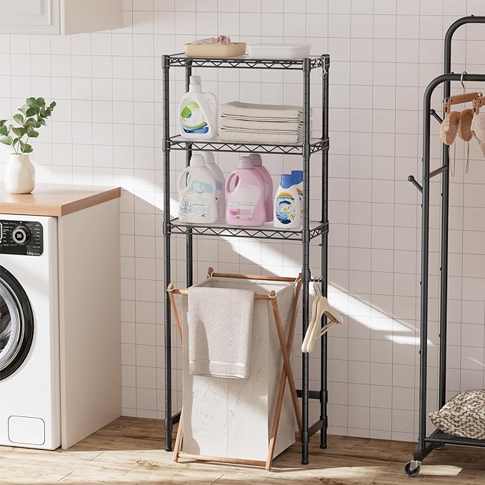 SINGAYE Over The Toilet Storage Shelf：3-Tier Bathroom Organizer and Storage Shelf with Adjustable Shelf and Basket Freestanding Space Saver Above Toilet for Room Black