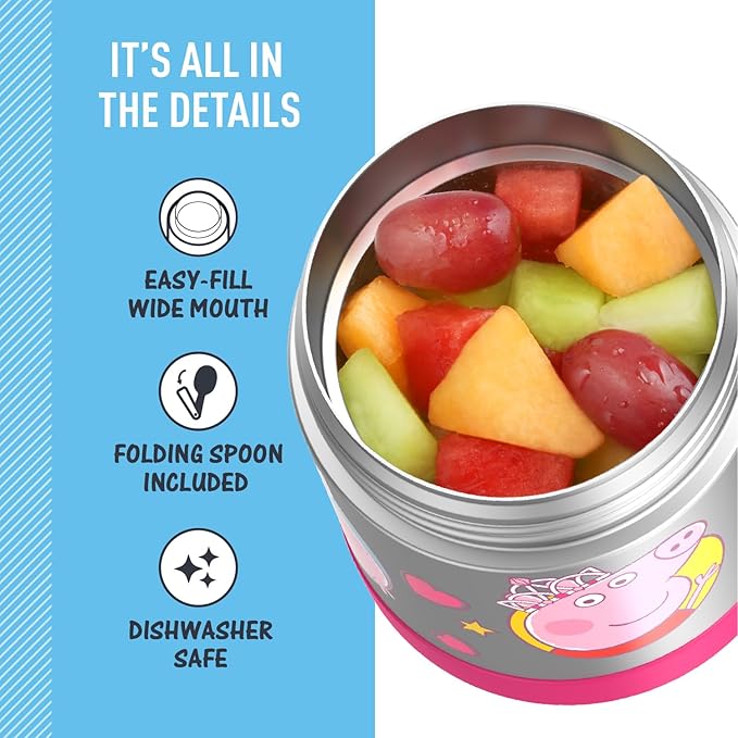 THERMOS FUNTAINER Insulated Food Jar, 10 Ounce, Kid Friendly Food Jar with Foldable Spoon, Peppa Pig