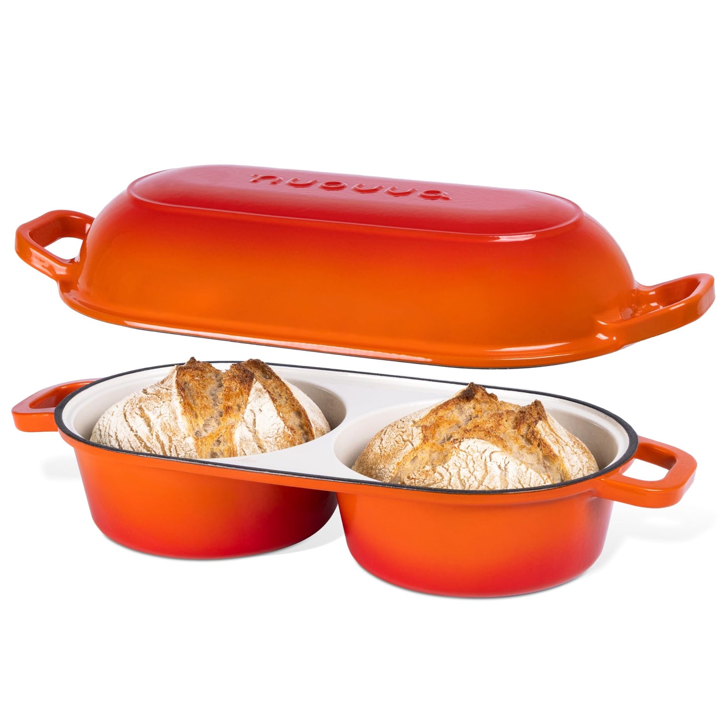 Dutch Oven For Sourdough Bread Baking – Enamelled Cast Iron Bread Loaf Pot – 500°F Oven Safe Non Stick Bread Pot – Double Round Loaf Space, 16.5cm Diameter, Light Blue, – by Nuovva