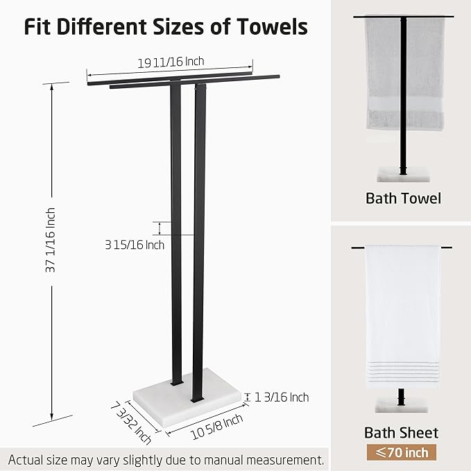 KES Standing Towel Rack, 37" H (Equal Height) Towel Rack Stand with Marble Base, Free Standing Towel Racks for Bathroom Floor, 18/8 Stainless Steel Matte Black, BTH229-BK