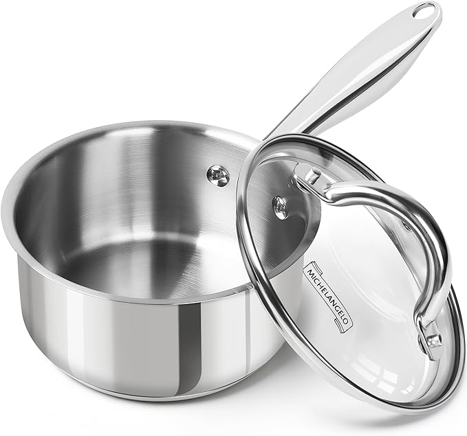 MICHELANGELO 6-Piece Stainless Steel Pot Set, 1QT, 2QT & 3QT