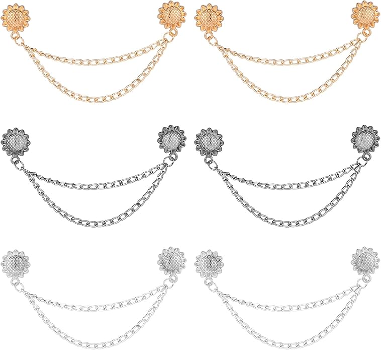 6pcs Magnetic Clothing Clips with Chain, Multi-Function Magnet Button Pins Hijab Cuff Clips for Fixing Hem of Clothes Long Pants Legs Sleeves of Shirts