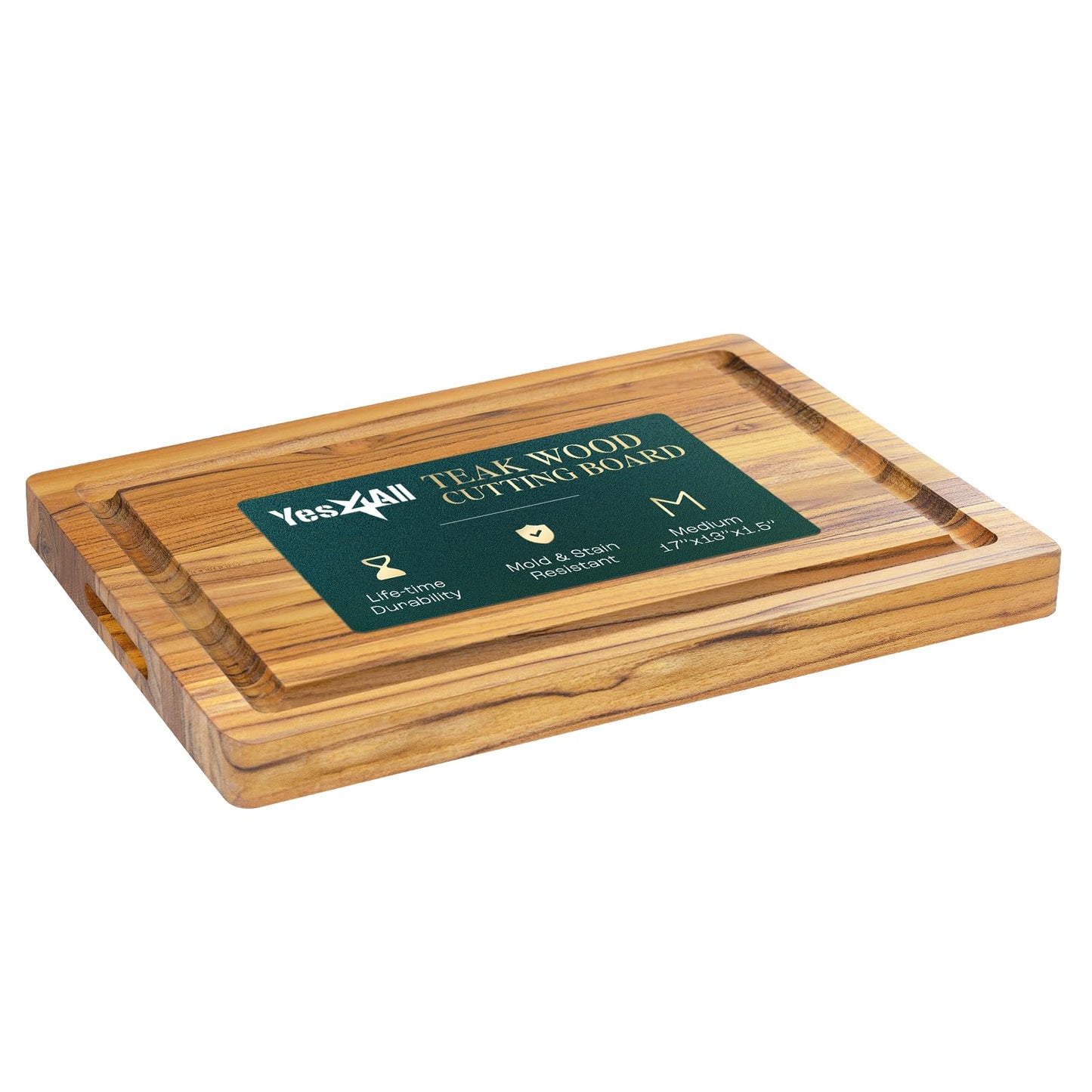 Yes4All Durable Teak Cutting Boards for Kitchen, [20''L x 15''W x 1.5” Thick] Large Edge Grain Cutting Board, Pre Oiled Wood Cutting Boards, Thick Chopping Board w/Juice Grooves and Easy Grip Handle