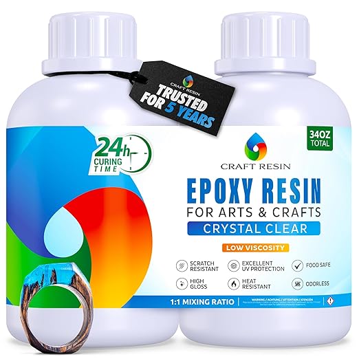 Craft Resin Crystal Clear Epoxy Resin Kit - Food Safe, UV Resistant - 2 Gal