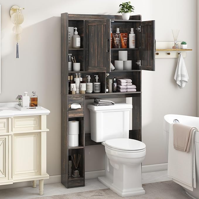 Vabches Over The Toilet Storage Cabinet, Farmhouse Storage Cabinet Over Toilet with Barn Door，Home Space-Saving Toilet Rack, for Bathroom, Restroom, Laundry