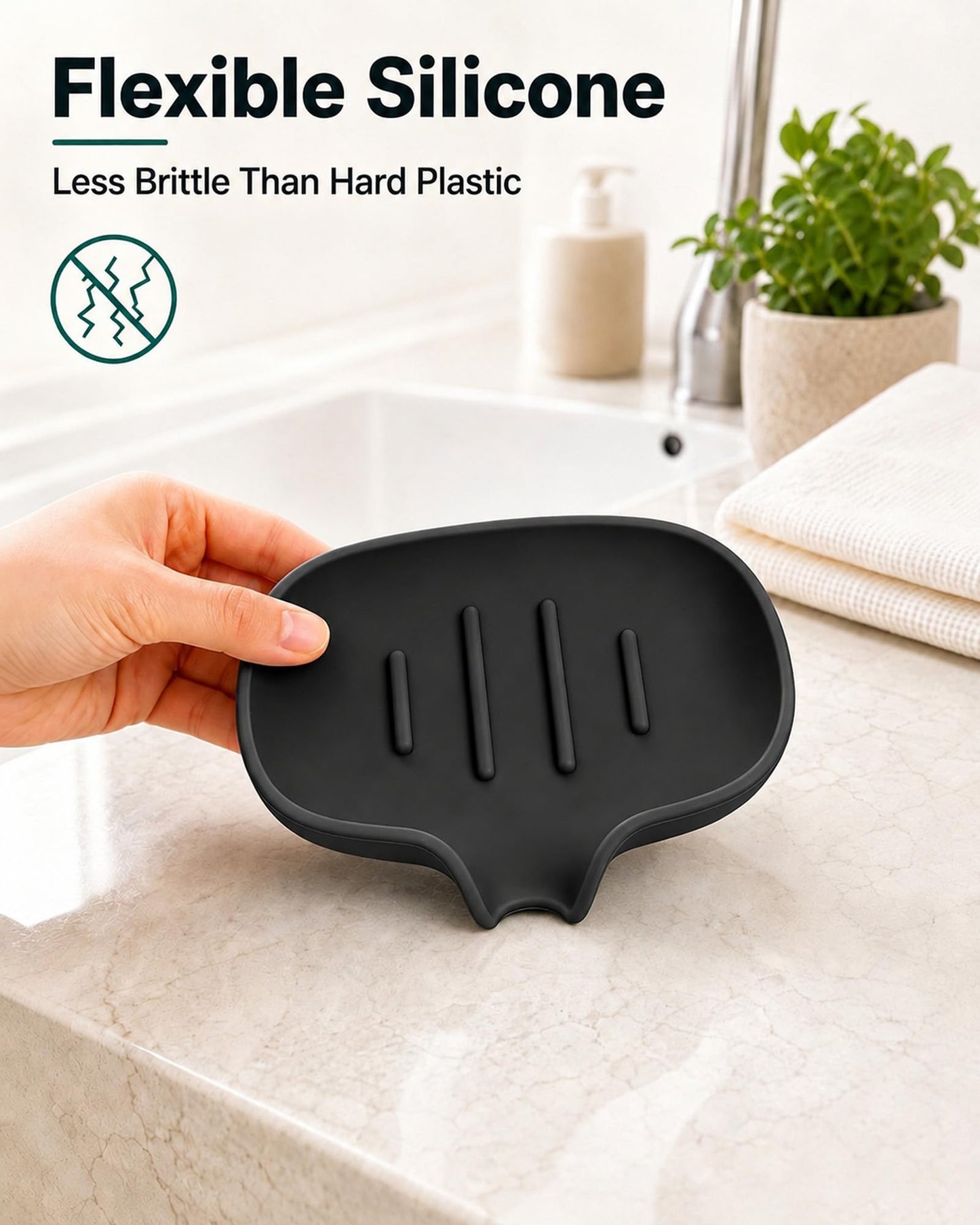 3 Pack Silicone Soap Dish for Shower, Bar Soap Holder with Drain Spout