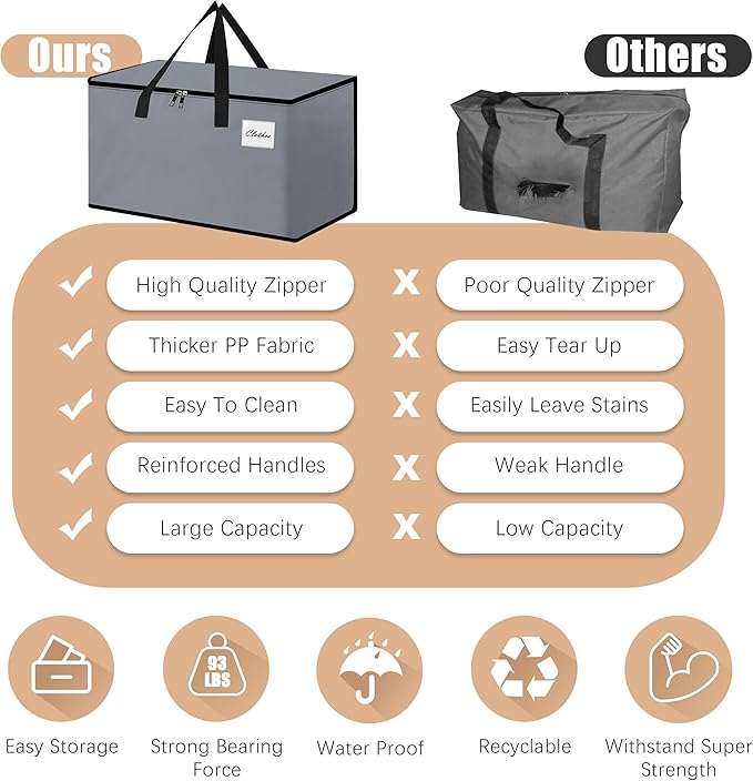 Heavy Duty Moving Bags - Extra Large Packing Bags and Storage Totes, Collapsible and Foldable Option for Moving and Storage, Grey, 93 L - 12 Pack