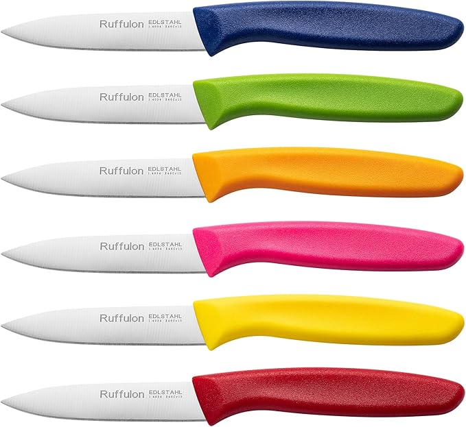 Paring & Fruit Knives Set of 6, Stainless Steel Sharp Blades, Black.
