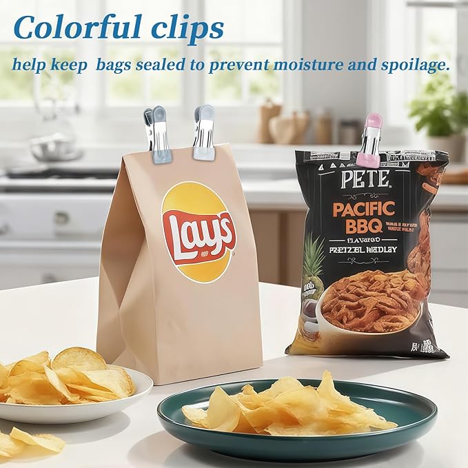 Clothes Pins, 30 Pack Chip Clips, 2.17 Inch Clothes Pins Heavy Duty, Bag Clips, Clips, clothespins, chip Clips Bag Clips Food Clips, Bag Clips for Food,Food Clips,chip Bag Clip(6 Colors)