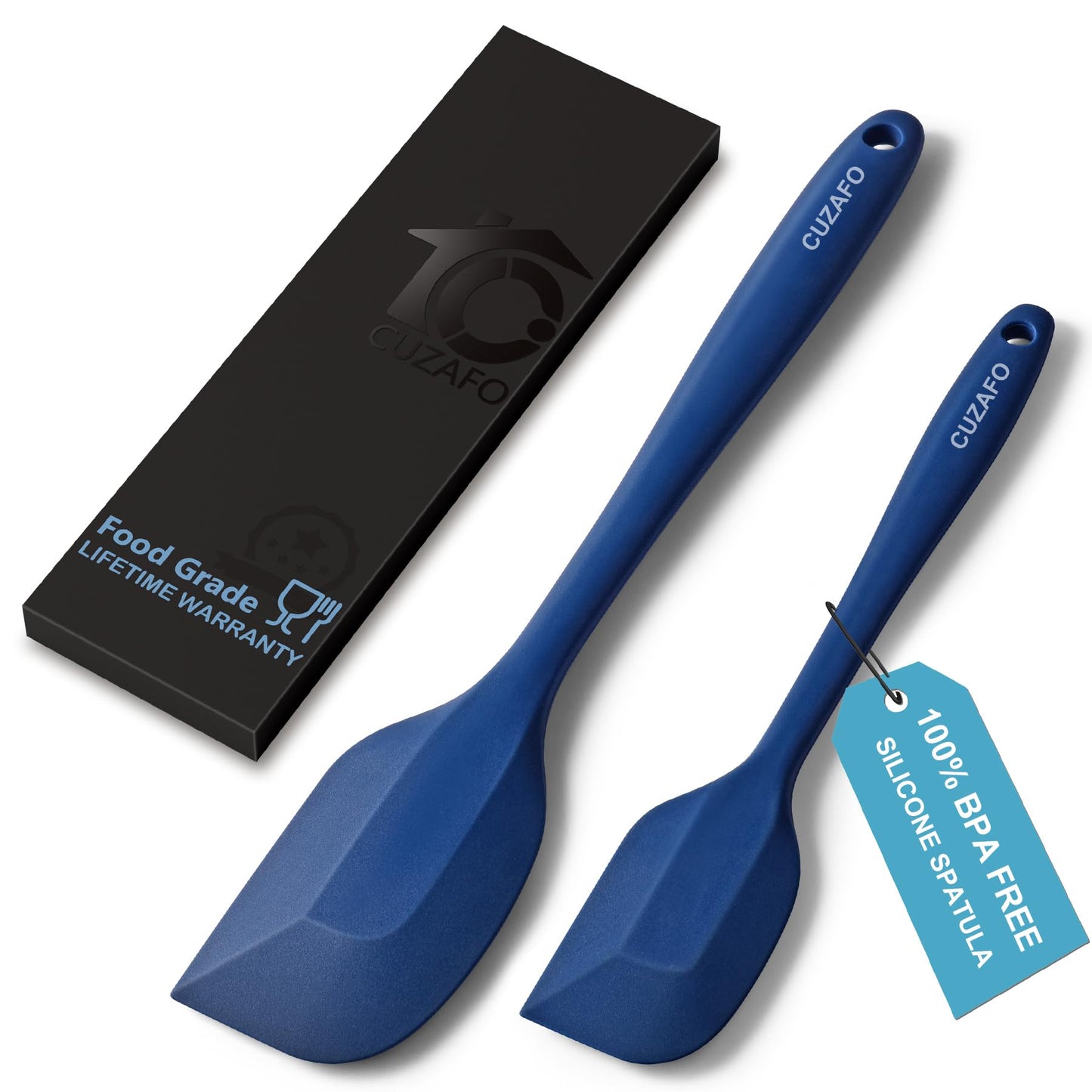 CUZAFO BPA Free Heat Resistant 600℉ Silicone Spatula, Turner Mixing Spatulas set Dishwasher Safe for Nonstick Cookware, Classic Blue