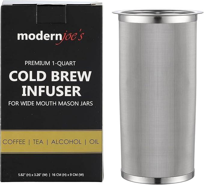 MODERNJOE'S Premium Cold Brew Coffee Filter for 1 Quart Wide Mouth Mason Jars. Cold Brew Coffee Maker. Perfect for Iced Coffee and Tea. Heavy Duty Gauge 100 Micron Mesh 304 Stainless Steel