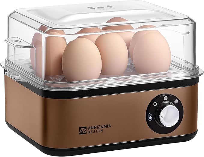 Annie & Mia Design Stainless Steel Electric Rapid Egg Cooker, 8 Egg Capacity 500W, Soft/Medium/Hard Boiled Egg Boiler Poacher Steamer Omelet Maker, BPA-Free Auto Shut-Off, with Recipe Guide Book