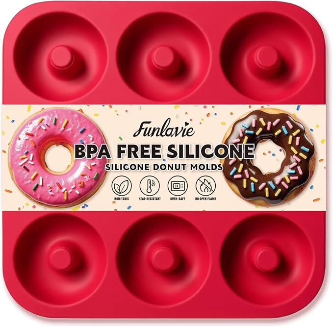 FUNLAVIE Large Silicone Donut Pan for Baking,9 Cavity Non-Stick Food Molds