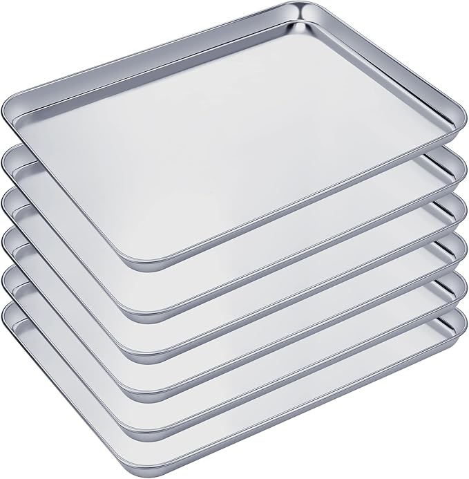 Mimorou 6 Pcs Baking Sheet Set Stainless Steel Cookie Sheet Cookie Baking Pan Bakeware Oven Tray Dishwasher Safe Commercial Grade Pans(16x12x1 Inch)