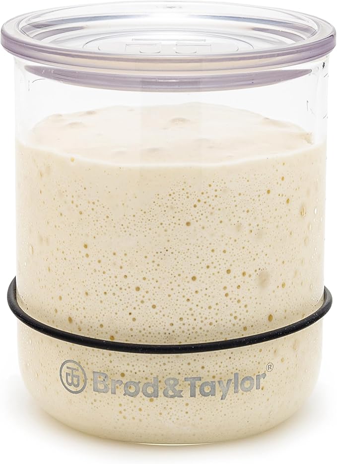 Brod & Taylor Small Sourdough Starter Jar (12oz) Less Discard Waste, 100% Dishwasher Safe, Measurement Markings, and Height Marker (Durable Glass Jar, BPA-Free)