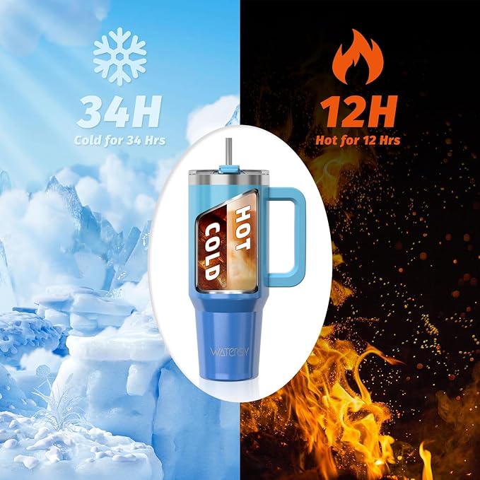 30 oz Shiny Tumbler with Handle,Tumbler with Lid and Straw,Double Wall Insulated Cup Stainless Steel Travel Mug(Cold for 34 Hours),Water Bottle for Iced Tea,Coffee,Cold Beverages(Blue)