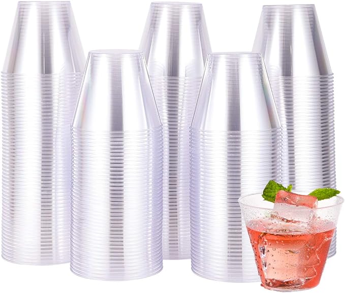 JOLLY CHEF 10 oz Clear Disposable Plastic Cups 100 Pack Clear Plastic Cups Tumblers, Heavy-duty Party Glasses, Disposable Cups for Thanksgiving, Party,Fathers Day