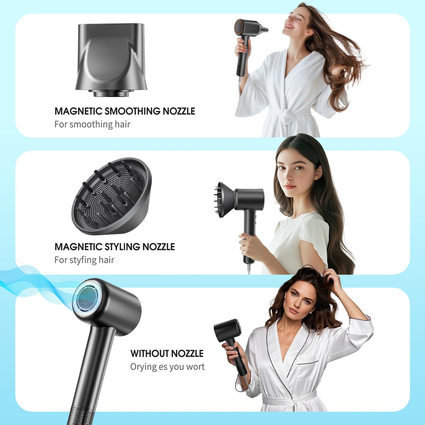 Diffuser Hair Dryer, 110,000 RPM Brushless Motor High-Speed Low Noise Thermo-Control Hair Dryers, Negative Ionic Blow Dryer,Fast-Drying Portable Hairdryer for Home, Travel Birthday Gift for Women Mom