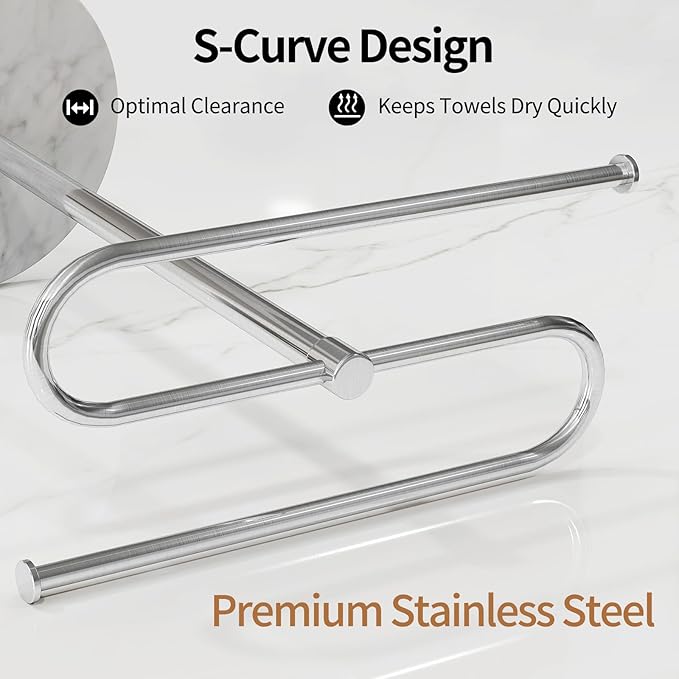 Countertop Towel Stand Free Standing with Marble Base, S-Shape Hand Towel Stand for Bathroom Stainless Steel Rust-proof, Hand Towel Holder Standing for Kitchen Vanity Countertop (Brushed Nickel)