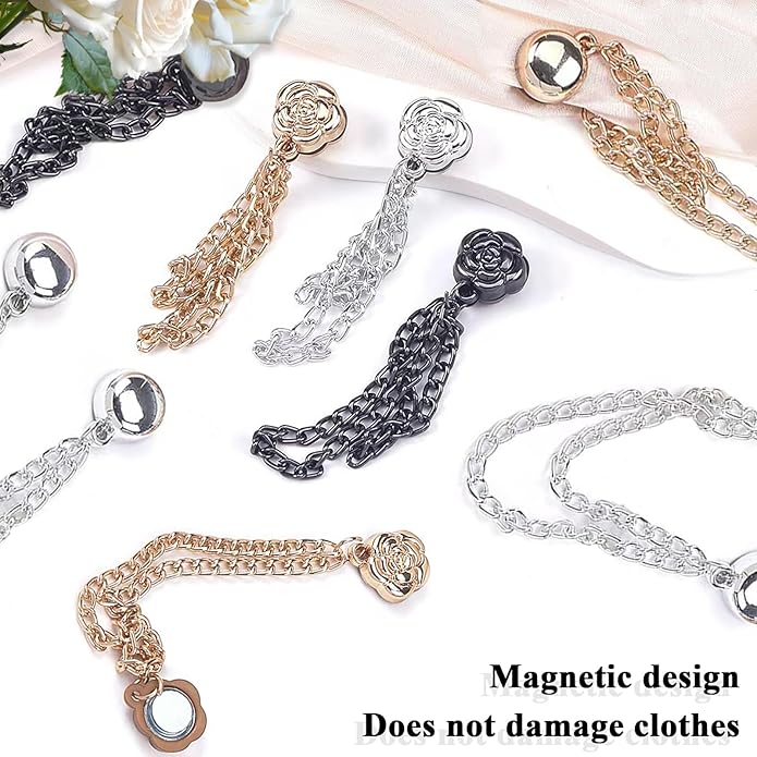 Magnetic Clothing Clips: 12 Pcs Multi-Function Magnetic Shirt Clips with Chain for Women Clothes Sleeves Pants Hijabs Hats Scarfs