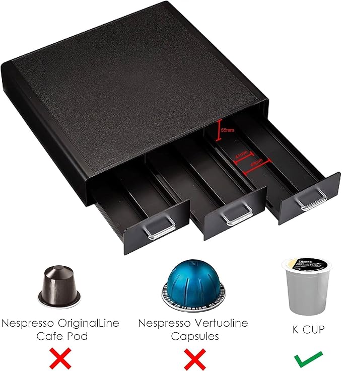 Amazon Basics K-Cup Compatible Coffee Pod Storage Drawer, 3 Easy-Open Drawers, 36 Pod Capacity, Black