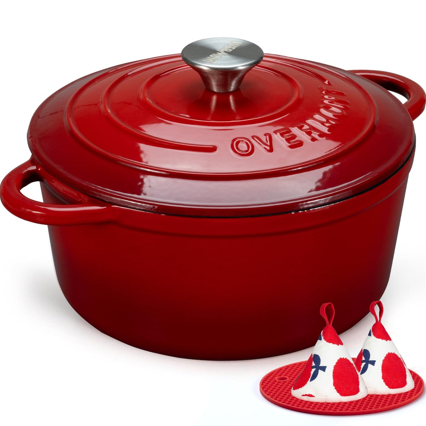 Overmont Enameled Cast Iron Dutch Oven - 5.5QT Pot with Lid Cookbook & Cotton Potholders - Heavy-Duty Cookware for Braising, Stews, Roasting, Sourdough Baking Verdant
