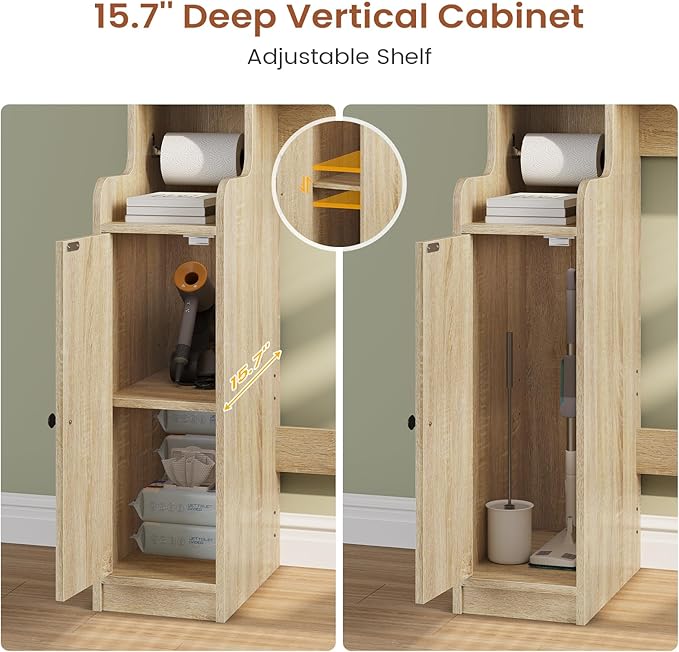 Itaar Over The Toilet Storage Cabinet, Farmhouse Rattan Bathroom Cabinet, Over Toilet Bathroom Organizer with Rattan Barn Doors & Toilet Paper Holder Stand, for Restroom, Laundry