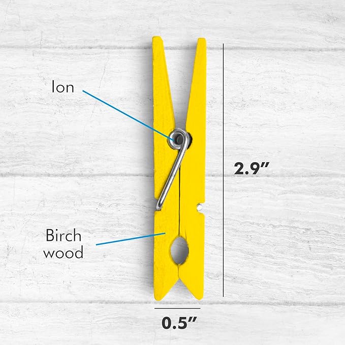 Zeno Clothes Pins Wooden – 50 Pack Colored Clothespins 2.9 Inch with Rust-Resistant Coil, Natural Wood Clips for Laundry, Hanging Clothes, Crafts & DIY, Pastel Clothespins