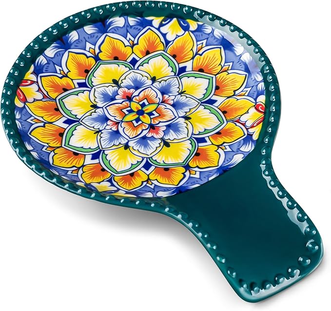 vancasso 7.7 Inch Ceramic Spoon Rest, Bohemian Stove Top, Red