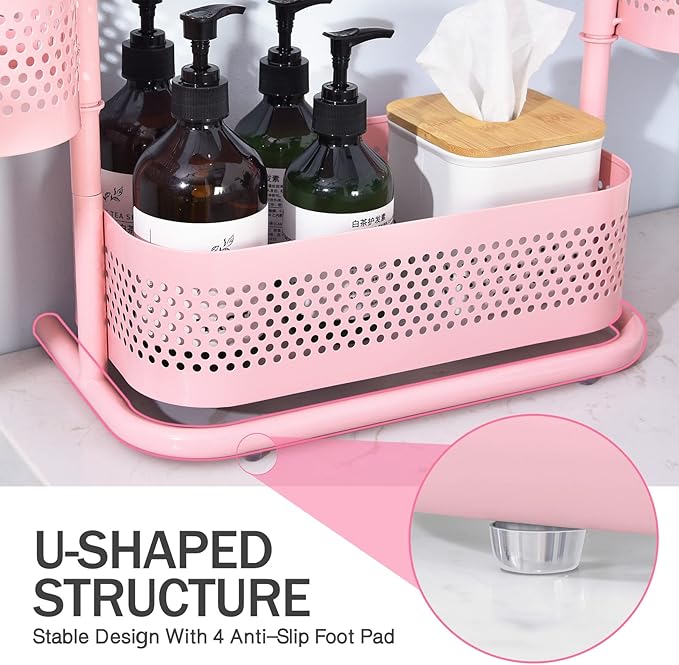 KINGRACK 3 Tier Bathroom Organizer Countertop, Multi-Purpose Makeup Organizer, Rotating Desktop Skincare Organizer, Vanity Tray Standing Rack for Bathroom, Pink