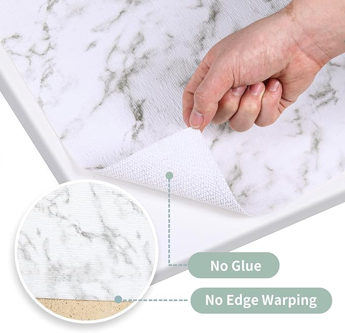 Drawer and Shelf Liner for Kitchen Cabinet: 17.3 in X 39.37Ft Non Slip Waterproof Shelf Paper Non Adhesive Refrigerator Liners White Marble Easy Liners for Bathroom with Knife Tape Measure