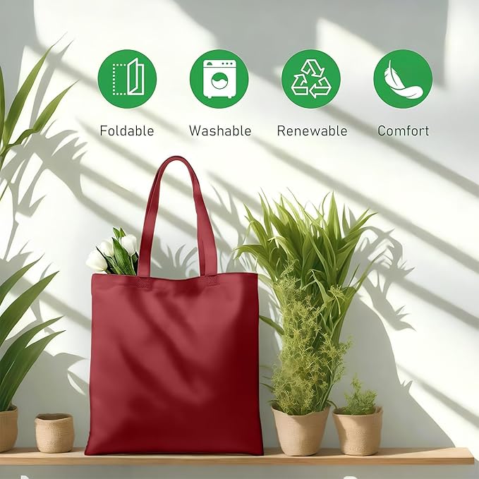 MOLOVA 1 Pack Available Premium Canvas Reusable Tote Gift Bags,Made of Natural Canvas with Handle,Work,DIY,Shopping(Red)