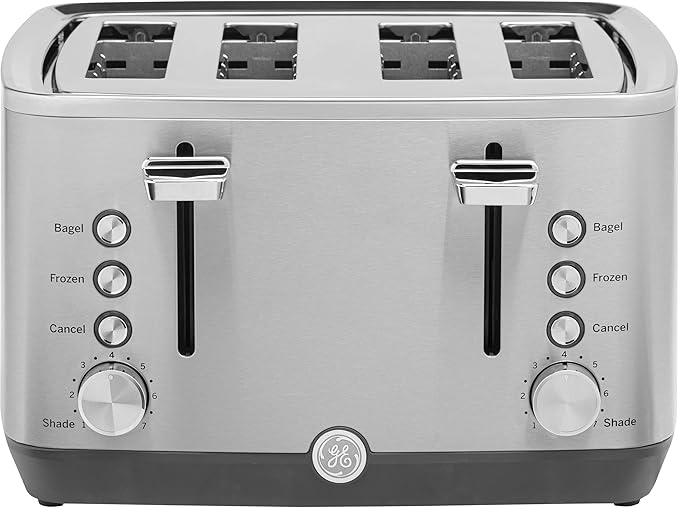 GE 2 Slice Black Stainless Steel Toaster, Extra Wide Slots for Toasting Bagels, Breads, Waffles & More, 7 Adjustable Shade Settings, Removable Crumb Tray, Countertop Kitchen Essentials, 850 Watts