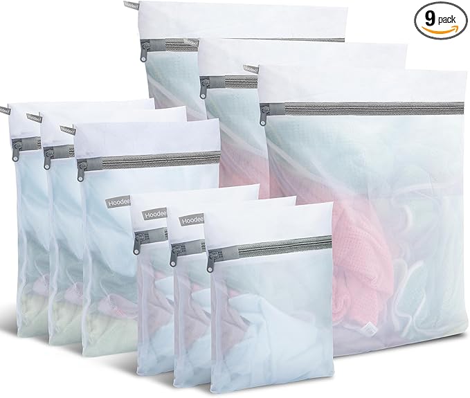 9Pcs Mesh Laundry Bags for Delicates, Laundry Bags Mesh Wash Bags,Lingerie Bags for Washing Delicates, Garment Bag for Washing Machine (3 Large,3 Medium,3 Small)