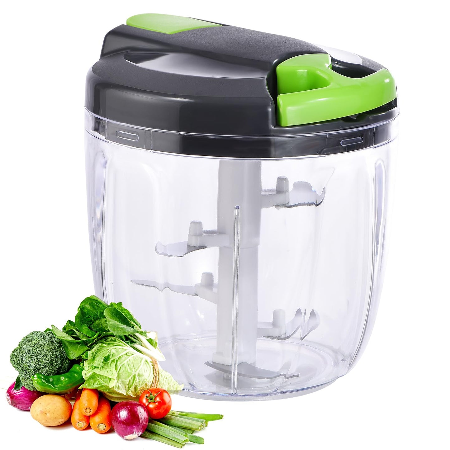 Ziweaye Manual Food Processor Vegetable Chopper, Portable Hand Pull String Garlic Mincer Onion Cutter for Veggies, Ginger, Fruits, Nuts, Herbs, etc., （900ml,Gray-blue）