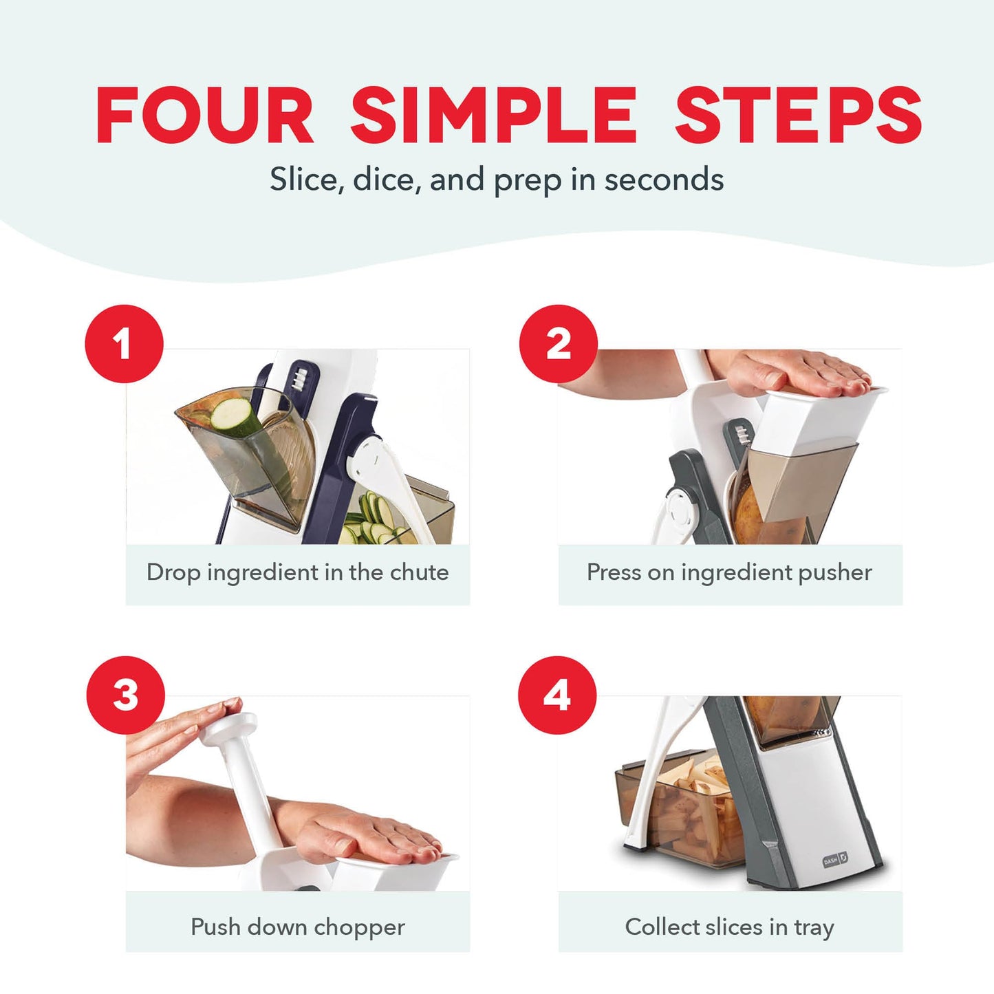 Dash Safe Slice® Mandoline - Compact, Foldable Food Slicer - Slice, Dice, Julienne & More - Perfect for Quick Food Prep - Recipe Guide Included - Cool Grey