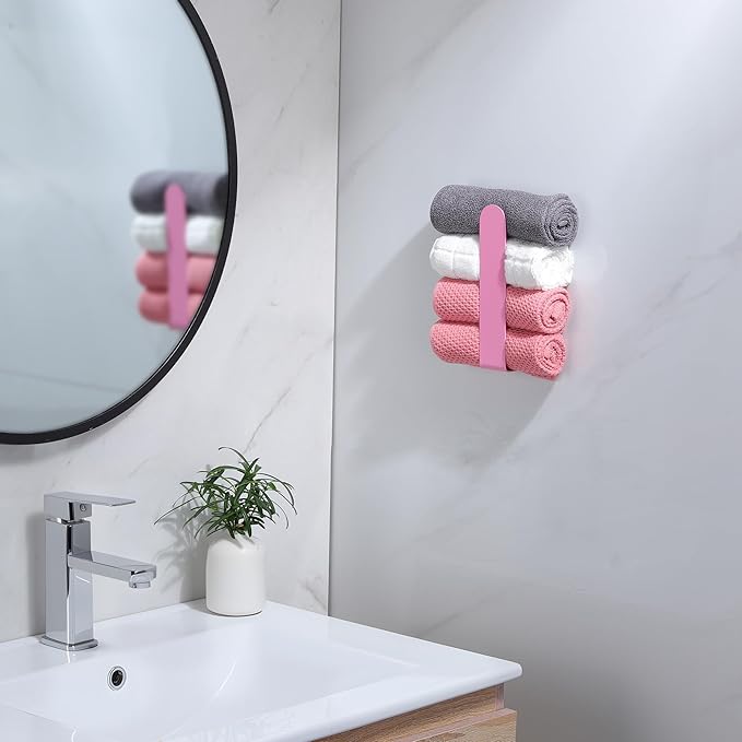 Taozun Hand Towel Holder - Pink Towel Bar for Bathroom, Kitchen, RV, Dorm Room Decor, Adhesive, Stainless Steel, 7.9 Inch, No Drill(Gift for Women/Daughter/Girlfriend)