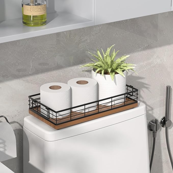 Toilet Paper Basket, 13 Inch Bathroom Basket Toilet Tank Tray Organizer Storage for Toiletries, Living Room and Kitchen (Walnut)