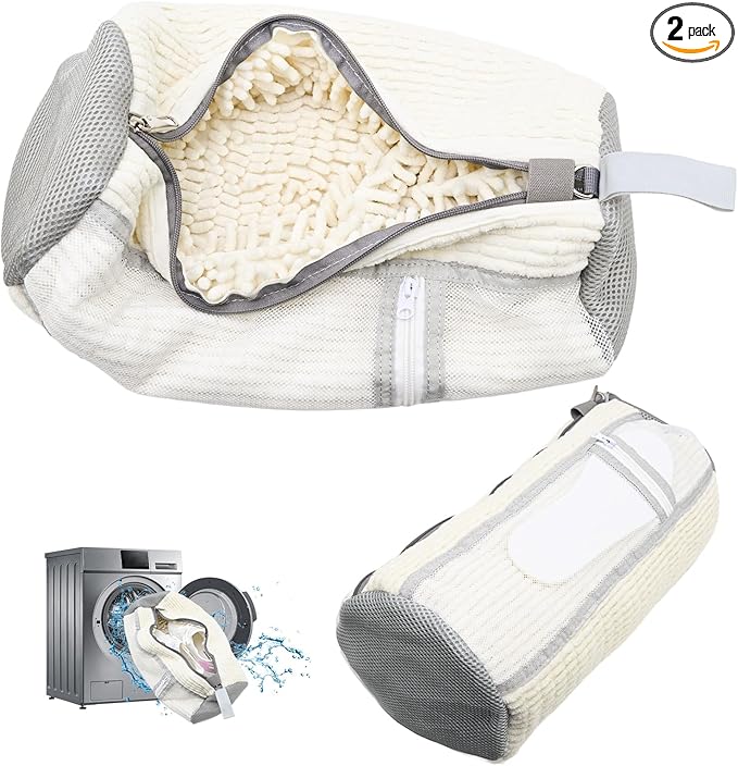Shoe Washing Machine Bag,2 Pcs Shoe Washing Bag for Dryer & Washer, Reusable Laundry Shoe Bag for All Shoes Sizes, Independent Insole Compartment With Side Mesh (White)