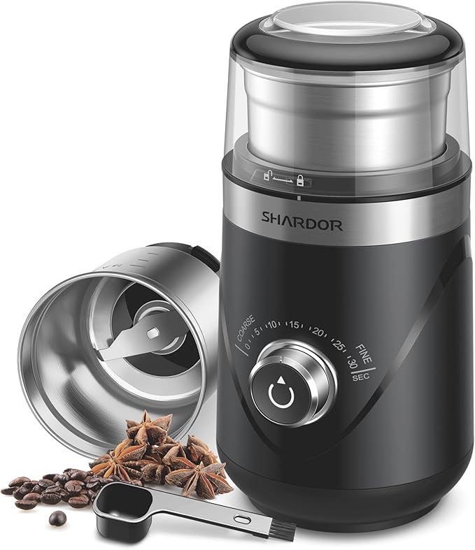 SHARDOR Electric Super Silent Blade Coffee Grinder, Timed Grind Control Rotary Knob, Adjustable Coarse to Fine for Coffee Beans, Spices & Herbs, with 1 Removable Stainless Steel Bowl, Cream