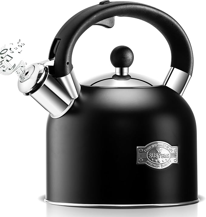 SUSTEAS Tea Kettle - 3.17QT Stainless Steel Whistling Tea Pot, Silver
