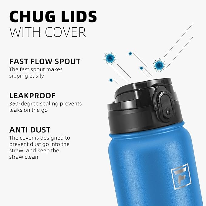 Fanhaw 32 oz Insulated Stainless Steel Water Bottle with Anti-Dust Chug Lid, Leakproof Vacuum Sports Bottle for Men & Women (Sky Blue)