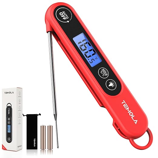 TEMOLA Meat Thermometer, Instant Read Food Thermometer for Cooking, Digital Food Thermometer with LCD Backlight for Candy Fry Grill BBQ Liquids, Kitchen Oven Safe Dual Probe 2 in 1 Thermometer