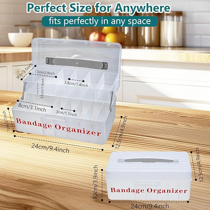 Bandage Organizer,2 Tiers Bandage Storage with Lid and Handle,Large Portable Bandage Container for Home Cabinet,Office,School and Garage.