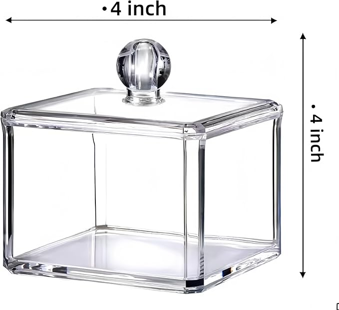 Stackable Square Acrylic Cotton Ball Holder Q-tip Holder Bathroom Swab Dispenser (Single pack)