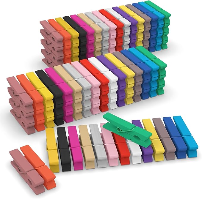 JABINCO (Pack of 128) Mini Wooden Colored clothespins,16 coloers Each 8pcs, Colored