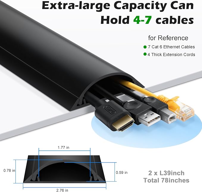 Cord Cover Floor 6.6ft, Large Capacity Floor Cable Cover, Hard PVC Cord Hider