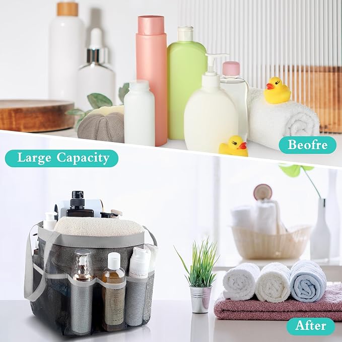 Attmu 2 Pack Mesh Shower Caddy Portable for College Dorm Room Essentials with 8 Pockets, Hanging Shower Caddy Dorm Basket, Quick Dry Shower Bag for Bathroom