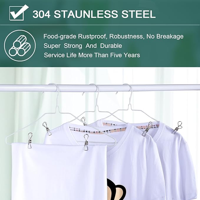 (30PCS) Stainless Steel Laundry Clothes Pins Heavy Duty Outdoor, Clothespins for Hanging, Metal Clips, Metal Clothes pins, Snack Bag Chip Clips for Food Packages, Close pins