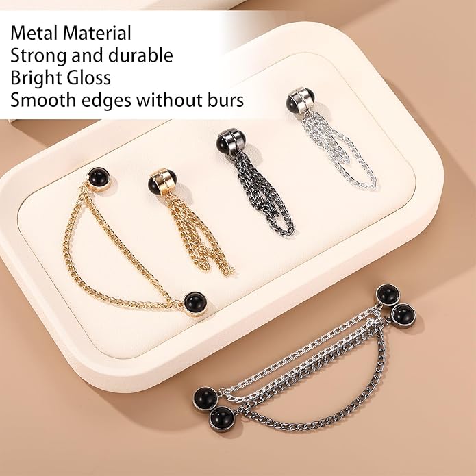 6pcs Magnetic Clothing Clips with Chain, Multi-Function Magnet Button Pins Hijab Cuff Clips for Fixing Hem of Clothes Long Pants Legs Sleeves of Shirts